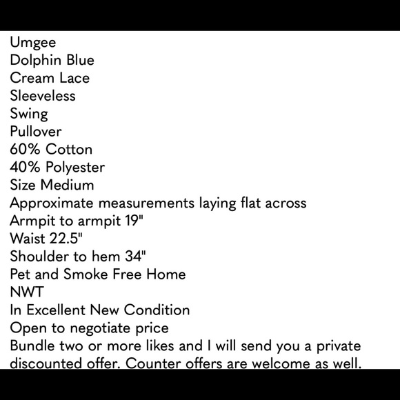 NWT Umgee Dolphin Blue Sleeveless Lace Dress - Picture 9 of 9